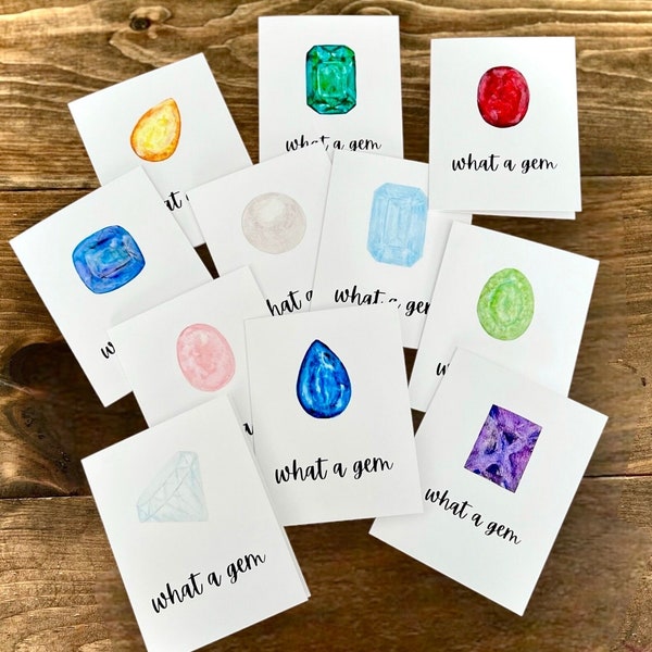 Gemstone Note Cards | Gem Thank You Card | Birthstone Cards | What A Gem | Gemology | Set of 11 Cards | Watercolor Gemstones | Original Art