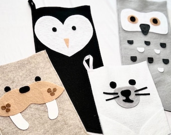 Arctic Animal Christmas Stocking: Walrus, Seal, Penguin, Snowy Owl