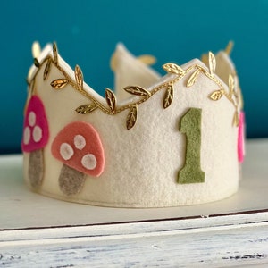 Felt 1st Birthday Crown: Handmade Mushroom Garden Party Hat