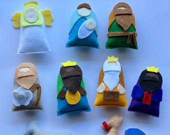 Handmade Felt Nativity Set: Diverse 9-Piece Kids Play Set