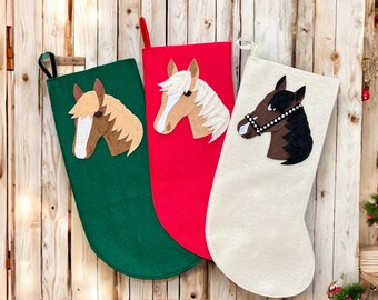Custom Handmade Felt Horse Christmas Stocking, Equestrian Holiday Decor
