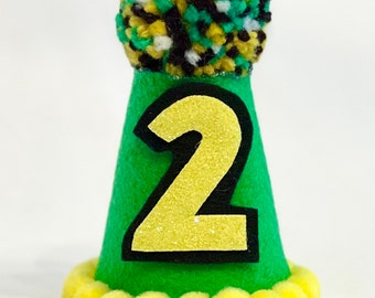 Tractor Party Hat | Farm Birthday Decor, Green Tractor Theme, Smash Cake, Boy Birthday, Pom Pom, Handmade, Felt