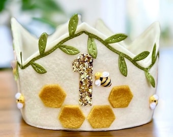 Handmade Bee First Birthday Felt Crown