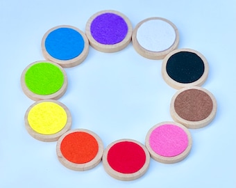 Montessori Color Learning Set: Wooden Felt Discs, Toddler Gift