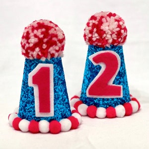 Twin 1 and Twin 2 First Birthday Party Hat | Red and Blue High Chair Banner | Twin 1st Birthday Outfits | Twin Party Decor Bundle
