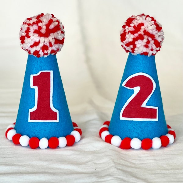 Twin 1 and 2 First Birthday Party Hat | Red and Blue High Chair Banner | Twin 1st Birthday Outfits