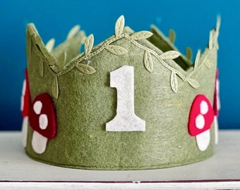 1st Birthday Crown | Mushroom Crown | Garden Party | Red Mushroom Party Hat | Handmade Crown | Felt Mushroom | Boho Birthday