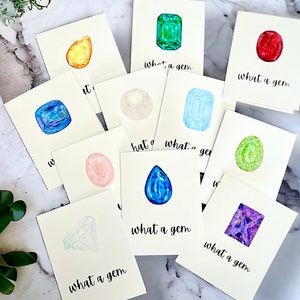 de correspondance avec pierres précieuses | de remerciement de pierre précieuse | Cartes Pierre de naissance | Quel bijou | Gemmologie | Jeu de 11 cartes | Pierres précieuses à l'aquarelle | Oeuvres d'art originales