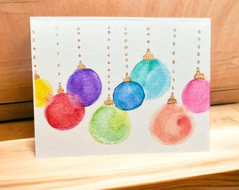 Watercolor Christmas Ball Cards: Holiday Ornament Set of 10