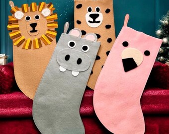 Safari Animal Christmas Stocking: Lion, Flamingo, Cheetah, Hippo
