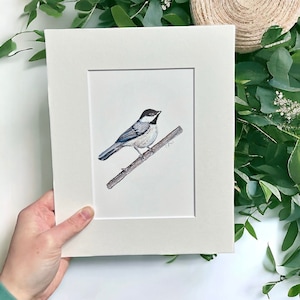 Watercolor Chickadee Original Art Print: Matted Bird Wall Art