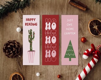 Set of 3 printable Christmas bookmarks - 2x6 inch bookmarks, book lovers gift, digital bookmarks, happy reading, just one more chapter