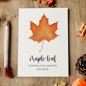 PRINTABLE greeting card with a maple leaf illustration - Maple leaf card , digital download, 5 x 7 inches, fall leaf card with meaning
