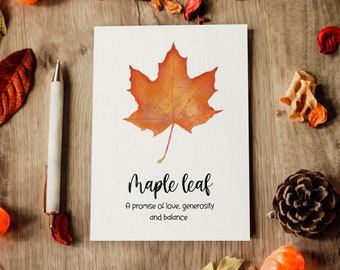 PRINTABLE greeting card with a maple leaf illustration - Maple leaf card , digital download, 5 x 7 inches, fall leaf card with meaning