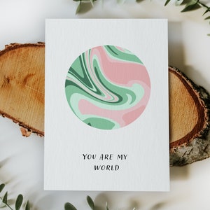 PRINTABLE greeting card with abstract globe illustration - You are my world card,  digital download, 5 x 7 inches card, Valentine&#39;s day card