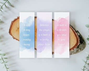 Set of 3 watercolor quoted bookmarks - 2x6 inch, book lovers gift, digital bookmarks, positivity bookmarks, watercolor bookmark set