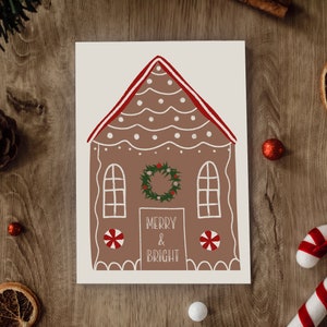 AFDRUKBARE kerstkaart met een illustratie van een peperkoekhuis - kerstkaart, 5x7 inch digitale download