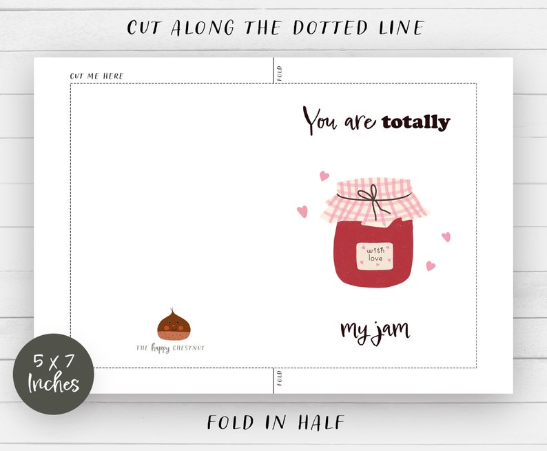 PRINTABLE greeting card with jar of jam You are totally my jam card, digital download, 5 x 7 inches card, Valentine's day card image 2