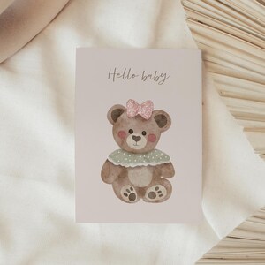 Biglietto d'auguri STAMPABILE con orsetto di peluche - Biglietto di auguri per un neonato, download digitale, biglietto da 5 x 7 pollici, biglietto di congratulazioni per un neonato