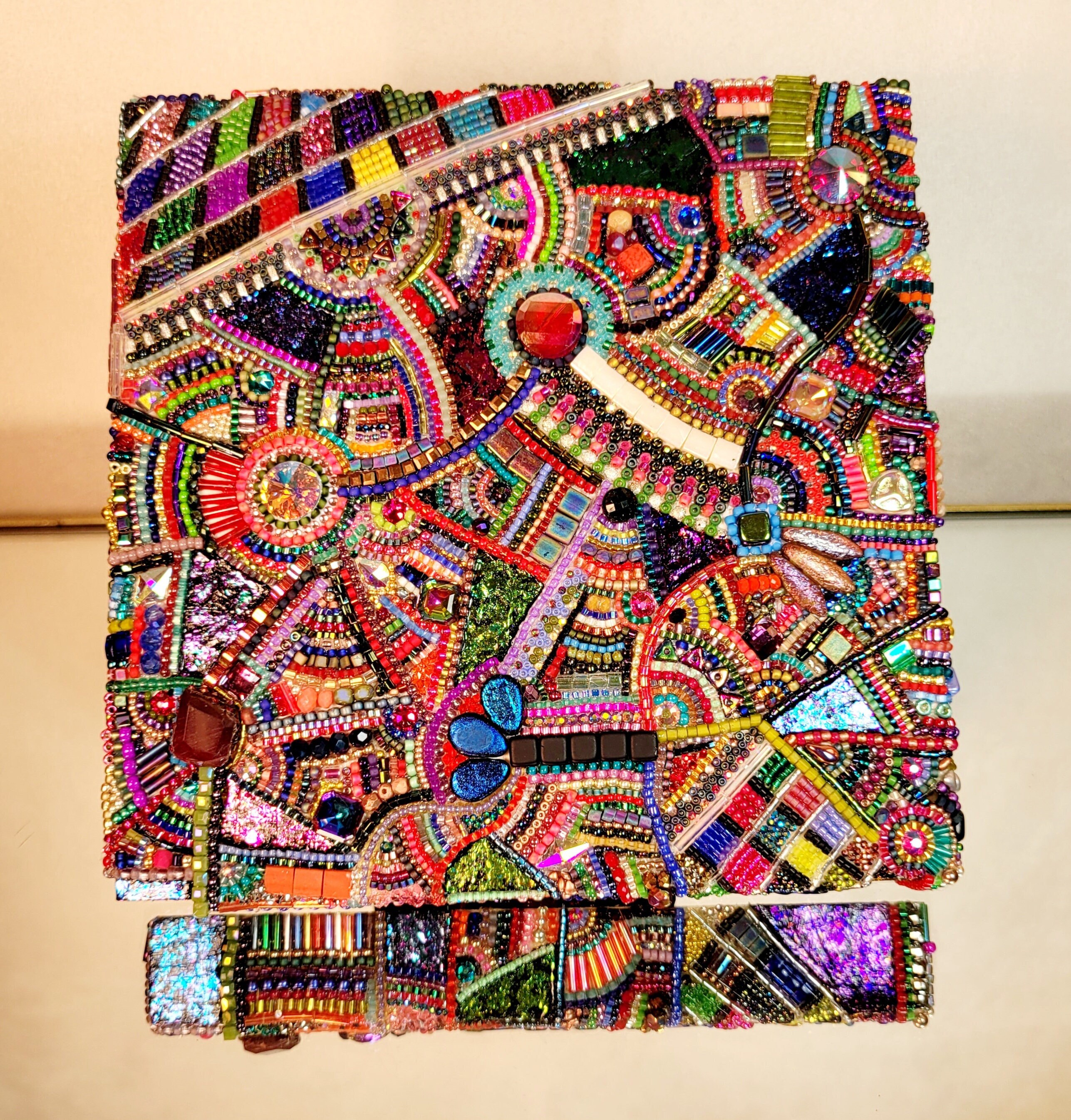 Abstract beadwork mosaic with rhinestones and pearl beads Canvas