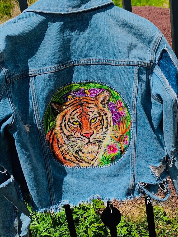Custom Tiger Hand Painted Denim Jacket 