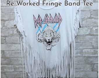 Camiseta de Def Leppard Fringe Band / Top de concierto de rock de los 80 reinventado / Camiseta boho reciclada para festivales