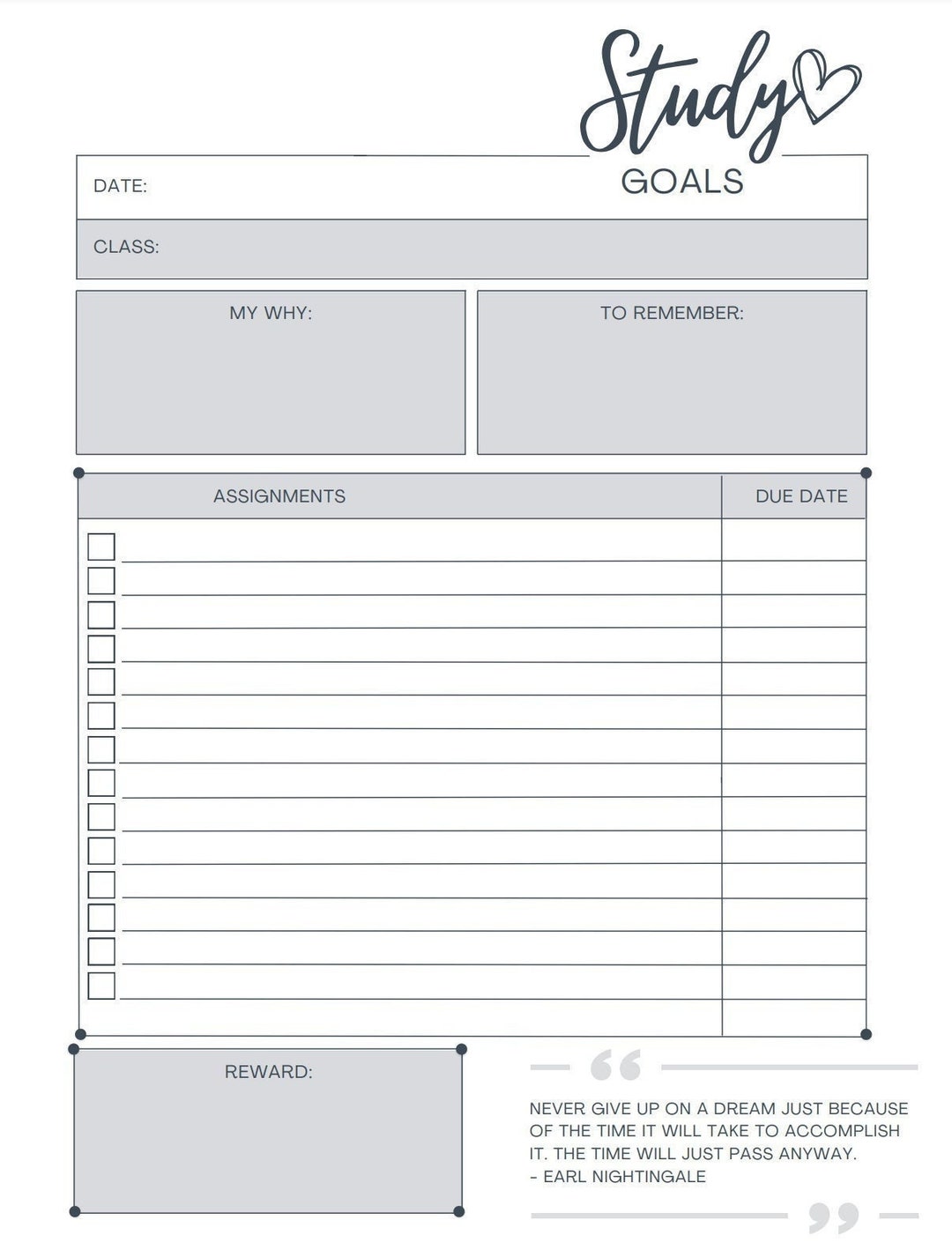 Printable Minimalist Study Goals Task List - Etsy