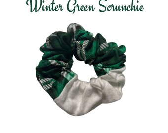 Handmade Winter Green Cozy Soft Plaid Scrunchie