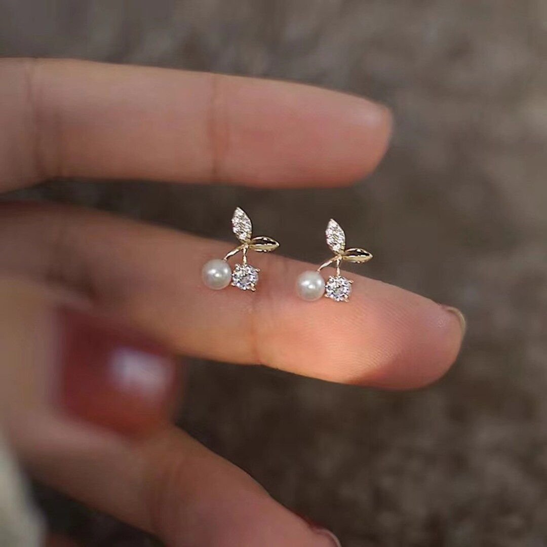 Chery Earrings 14K Gold Pearl Earrings Sterling Silver CZ Etsy
