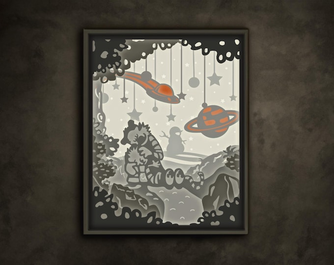 Calvin and Hobbes 3D Shadow Box SVG Files, Shadow Box Paper Cut for ...