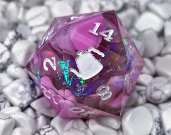 Sticky Situation: Pinker, funkelnder handgemachter Resin Chonk D20 Würfel für D&D