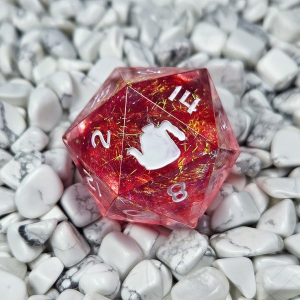 Cherry Delight Chonk D20, Sharp Edge Polyhedral Dice Set, Dungeons and Dragons, Tabletop Role Playing Game, Red Color Shift Sparkle Dice