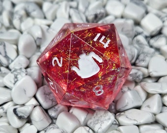 Cherry Delight Chonk D20, Sharp Edge Polyhedral Dice Set, Dungeons and Dragons, Tabletop Role Playing Game, Red Color Shift Sparkle Dice
