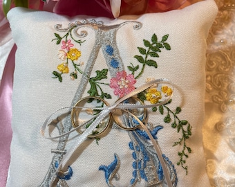Wedding Ring Bearer pillow custom embroidered Monogram ring pillow gift for bridal shower gift custom ring carrier gift for wedding couple