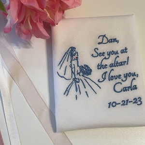 Men&#39;s Wedding handkerchief custom embroidered Groom gift on Wedding day Handkerchief with message keepsake memento for groom