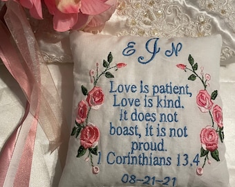 Wedding Ringbearer Pillow Custom embroidered Wedding ring ceremony pillow, ring carrier pillow Wedding accessory gift for  bride and groom