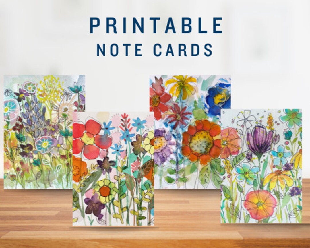 Hand Painted Design Flower Power Printable Digital Notecard Bundle ...