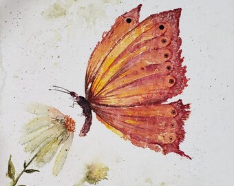 Orange Butterfly Watercolor Painting |  Greeting Card | Print | Gift | Stationary | Made in USA