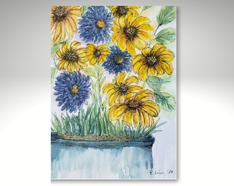 Watercolor Floral Painting Archival Print, Garden Pot, Sunflowers, Inspirational Fine Art | Wedding Gift | Birthday | Mother's Day