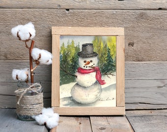 Watercolor Snowman Painting Archival Print, Parson Brown Christmas picture, Inspirational Fine Art | Christmas decoration | Christmas gift