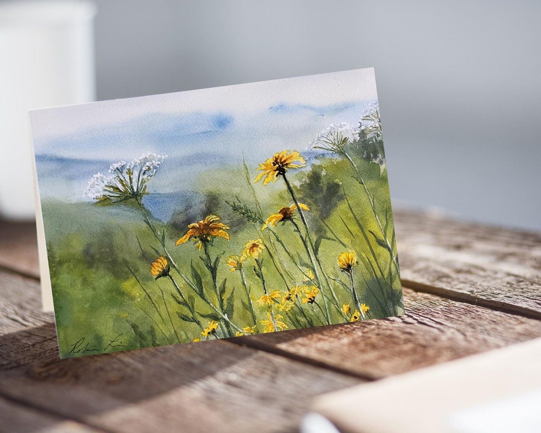Watercolor Wildflowers Greeting Card Postcard Stationary Thank You Card ...
