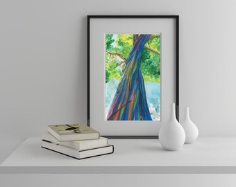 Watercolor Landscape Painting Archival Print, Rainbow, Watercolor Rainbow Eucalyptus, Tree, Gift, Watercolor Print Home Decor'
