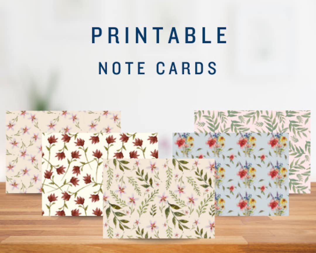 Hand Painted Design Leaves and Flowers Printable Digital Notecard ...