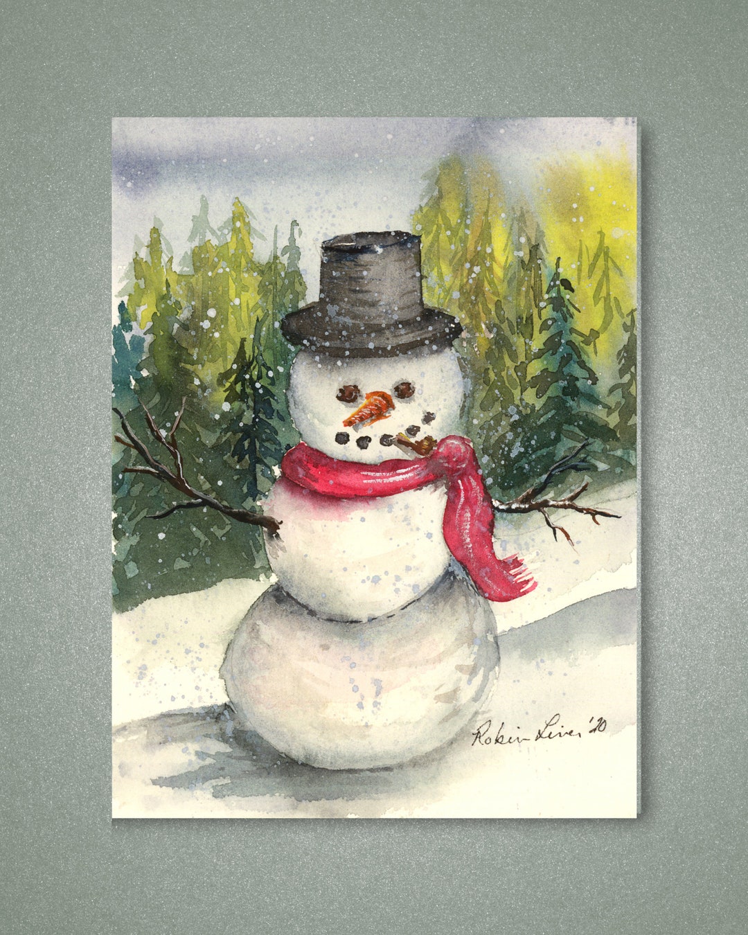 Snowman Watercolor Painting DIGITAL FILE, Christmas, Gift, Watercolor
