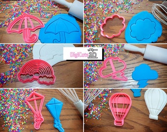 Plastic Cookie Cutter of The Sky - 3D printed for cookie dough - Umbrella, kite, rainbow, thunder, cloud, hot air baloon