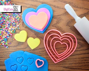 Easy Shapes - Set of 5 Sizes Hearts Plastic Cutters  - 3D printed for cookie dough -