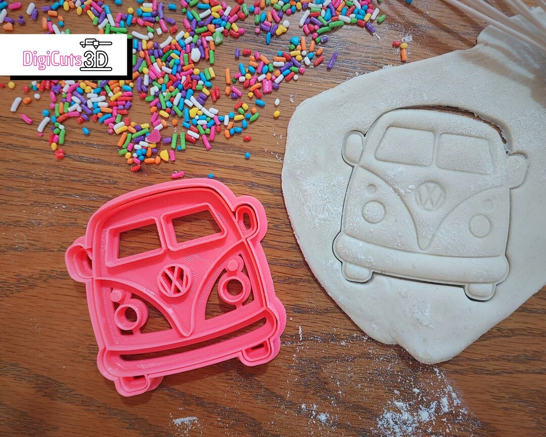 VW Beetle Bug Car Front View Cookie Cutter - Hippie Love Bug Vehicle Shape Baking Tool (USA Made)