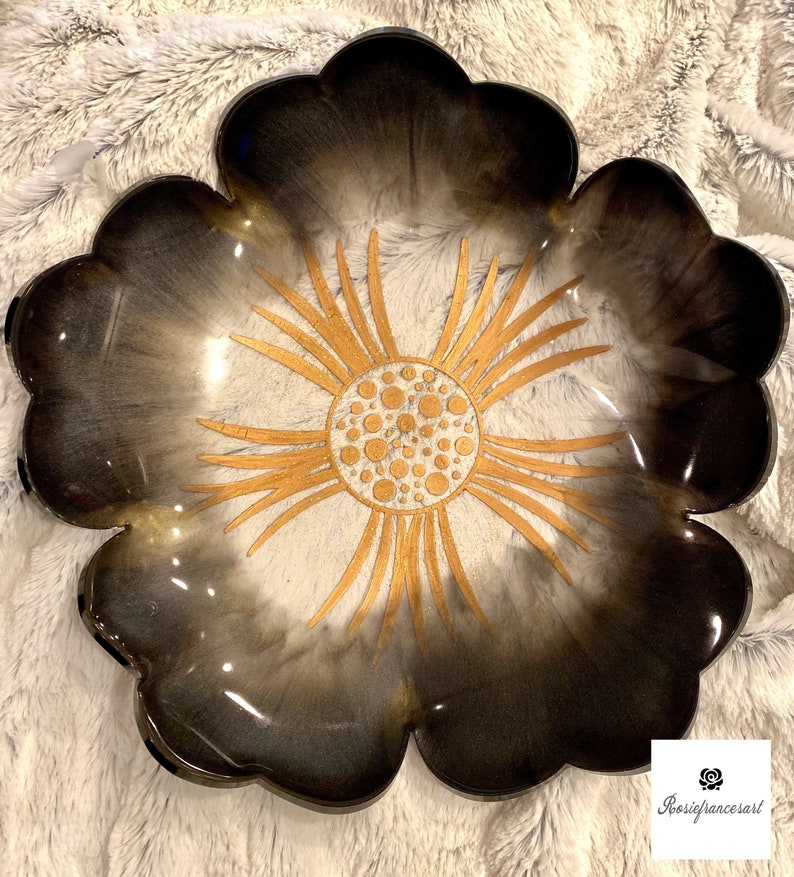 Flower Resin Bowl. Merlot and Gold Color Etsy