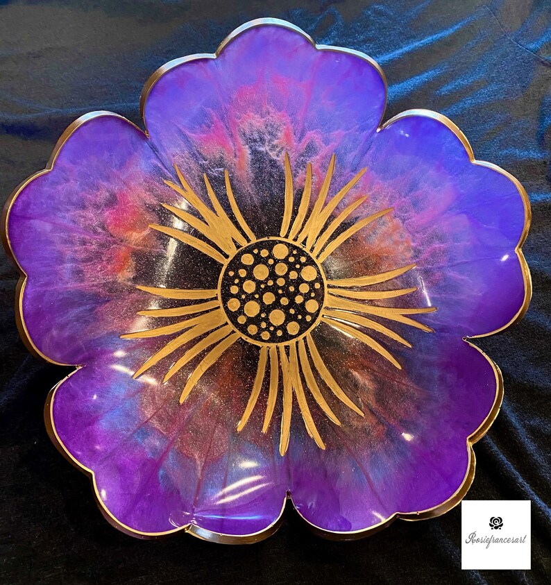 Flower Resin Bowl. Merlot and Gold Color Etsy