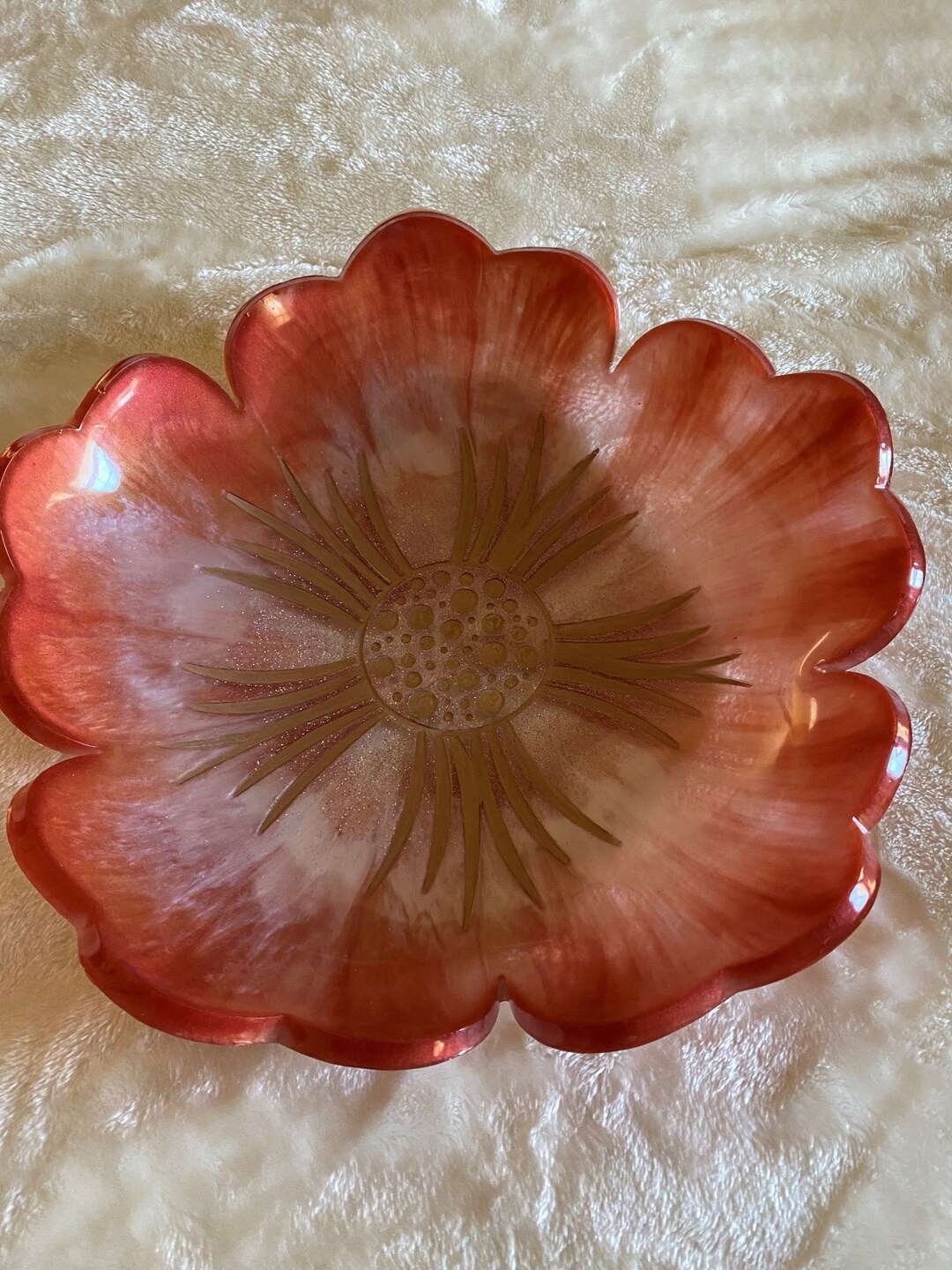 Flower Resin Bowl. Merlot and Gold Color Etsy